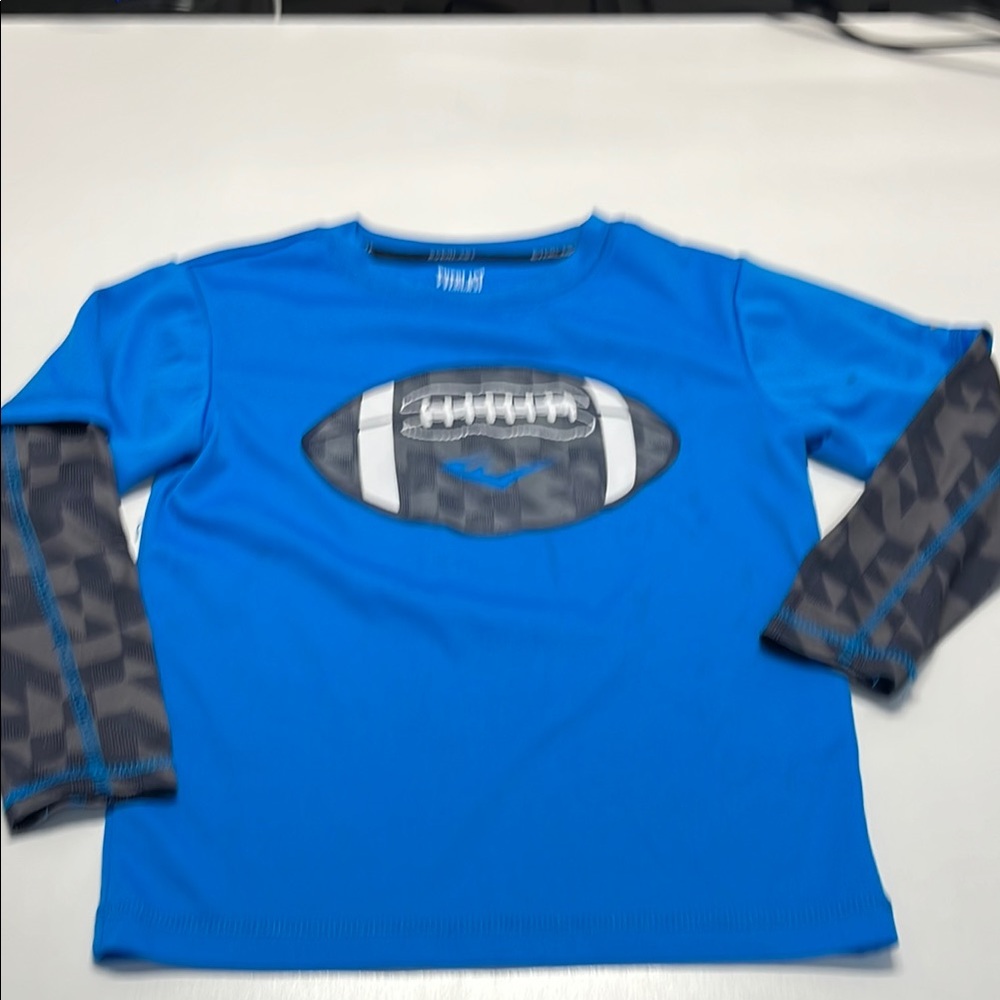 Blue and Gray Long Sleeve Tee with Football Design
